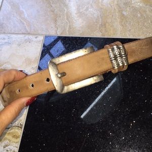 First Issue soft brown leather belt hammer silver